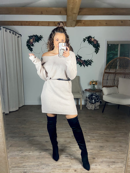 Jumper dress and outlet thigh high boots