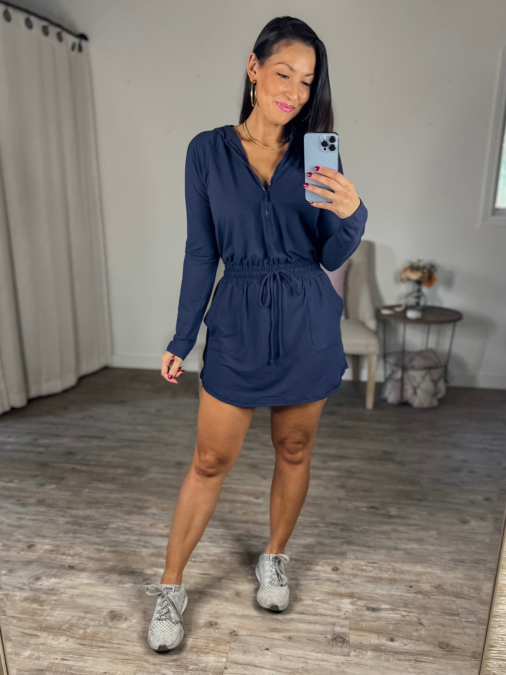 On My Way Athletic Romper/Dress with Built in Shorts (Navy)