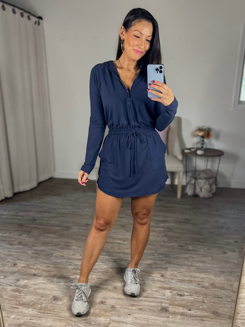 On My Way Athletic Romper/Dress with Built in Shorts (Navy)