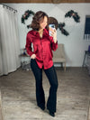 Satin Scarlet Button Down