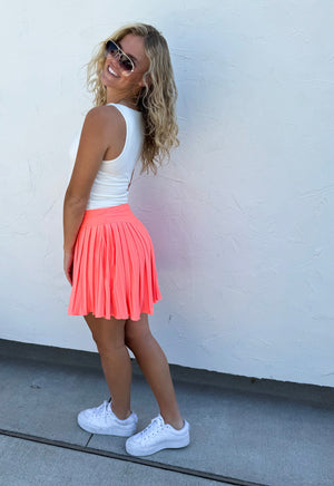 Out of Your League Tennis Skirt (Built in Shorts w pockets) Coral