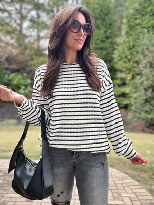 Urban Ribbed Striped Top (Black & White)