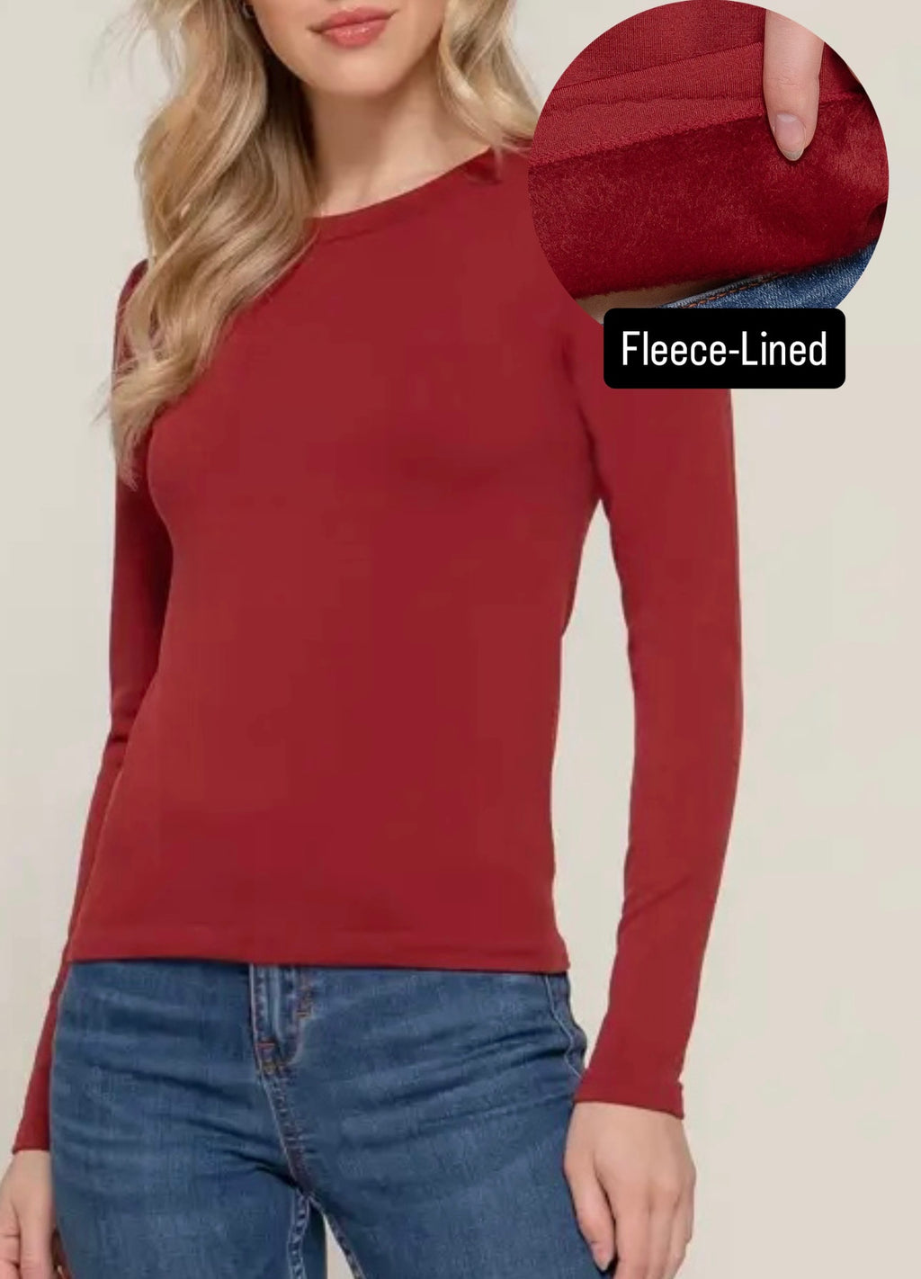 DOORBUSTER DEAL / Fleeced-Line Seamless Top (Wine) / Ships by 12/9/25