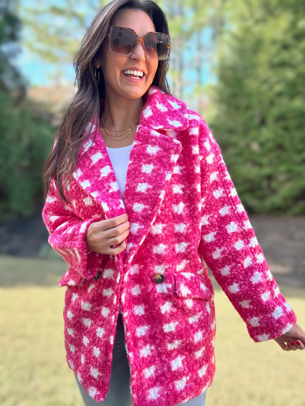 *DOORBUSTER* Check Me Out Boucle Coat (Hot Pink)