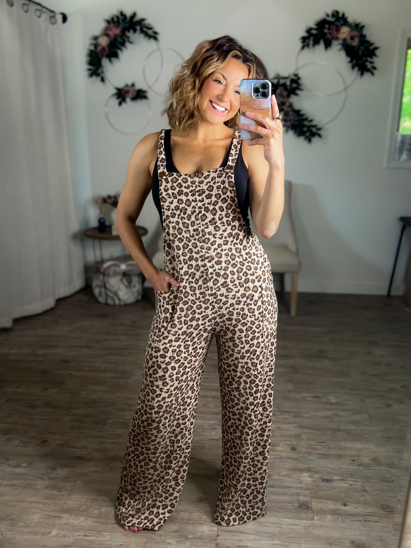 Leopard Ribbed Overalls