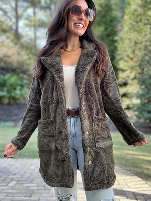 Stay Cozy Sherpa Coat (Dark Olive)