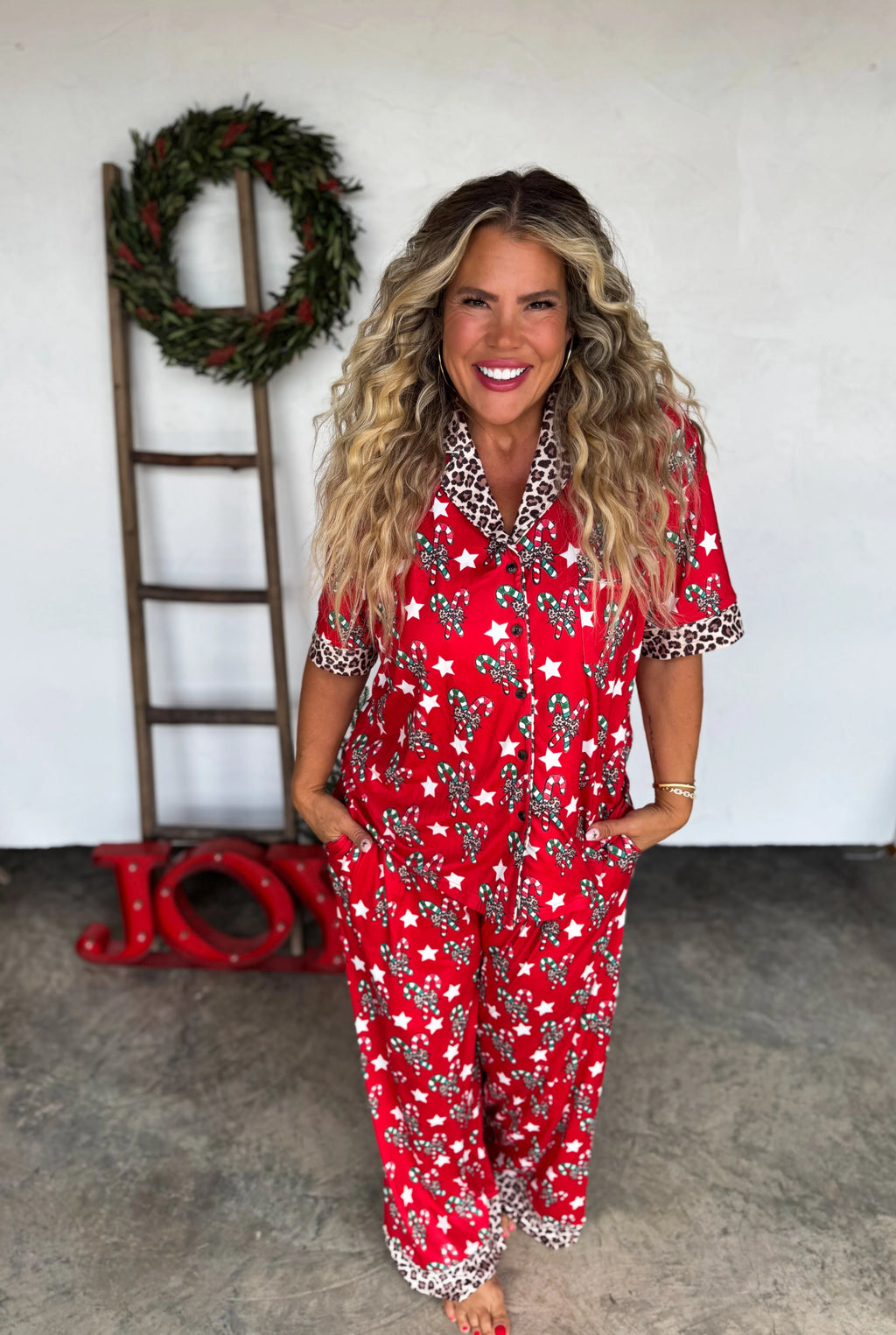 Luxe Candy Cane & Leopard PJ Set / Pre-Order - Ships Early November