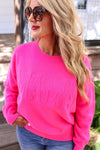 Mama Embossed Hot Pink Sweater