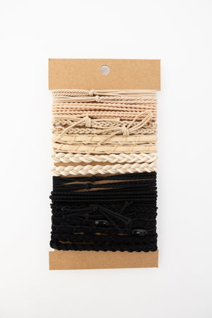 Stackable Hair Tie Bracelet Set (Black & Cream Braids & Twisted)