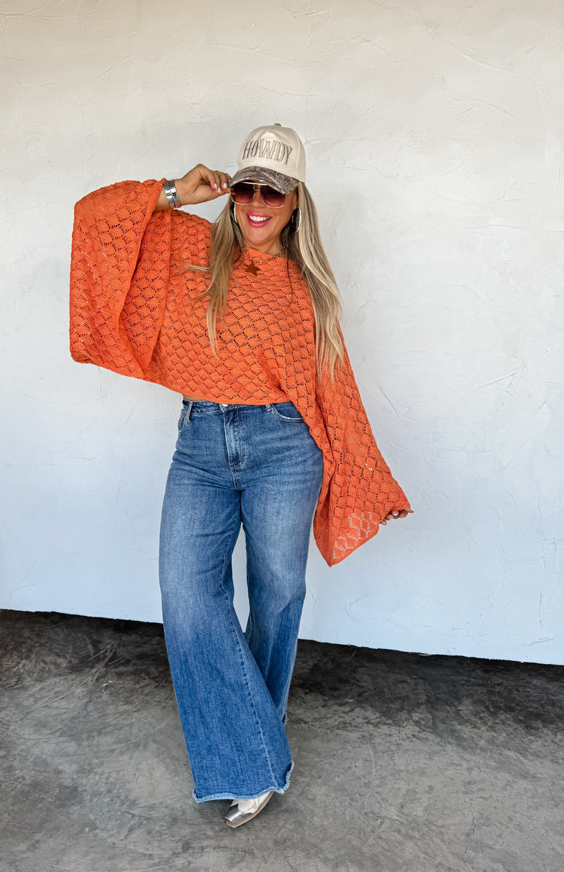Free Spirit Bell Sleeve Top (Orange)