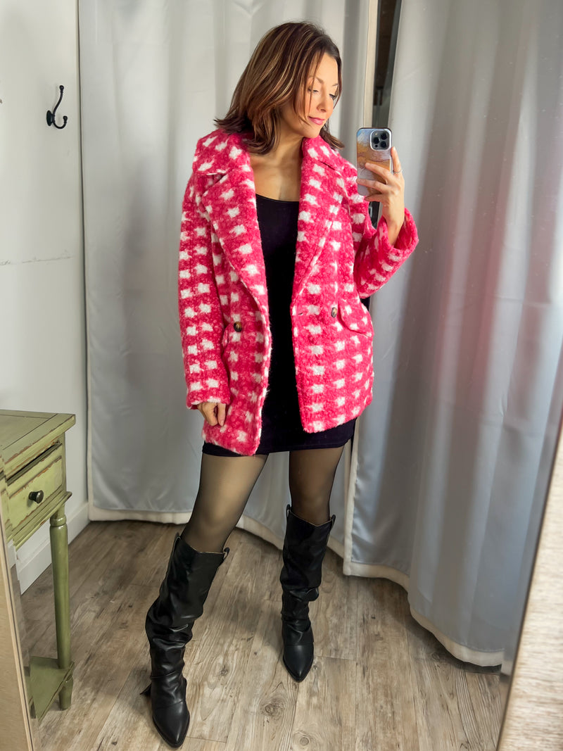 Check Me Out Boucle Coat (Hot Pink)