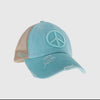 Distressed Peace Sign Criss Cross High Pony Hat