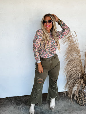 Faded Floral Mesh Top