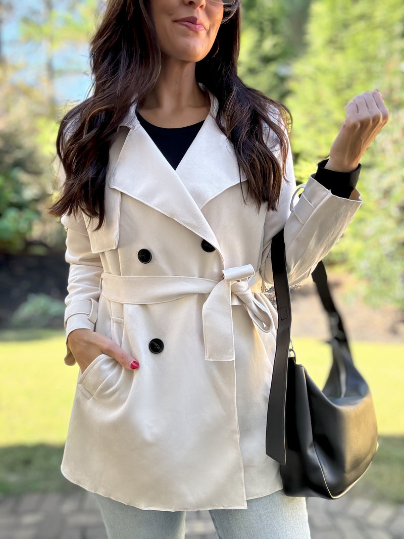 Blake Faux Suede Trench Coat (Ivory)