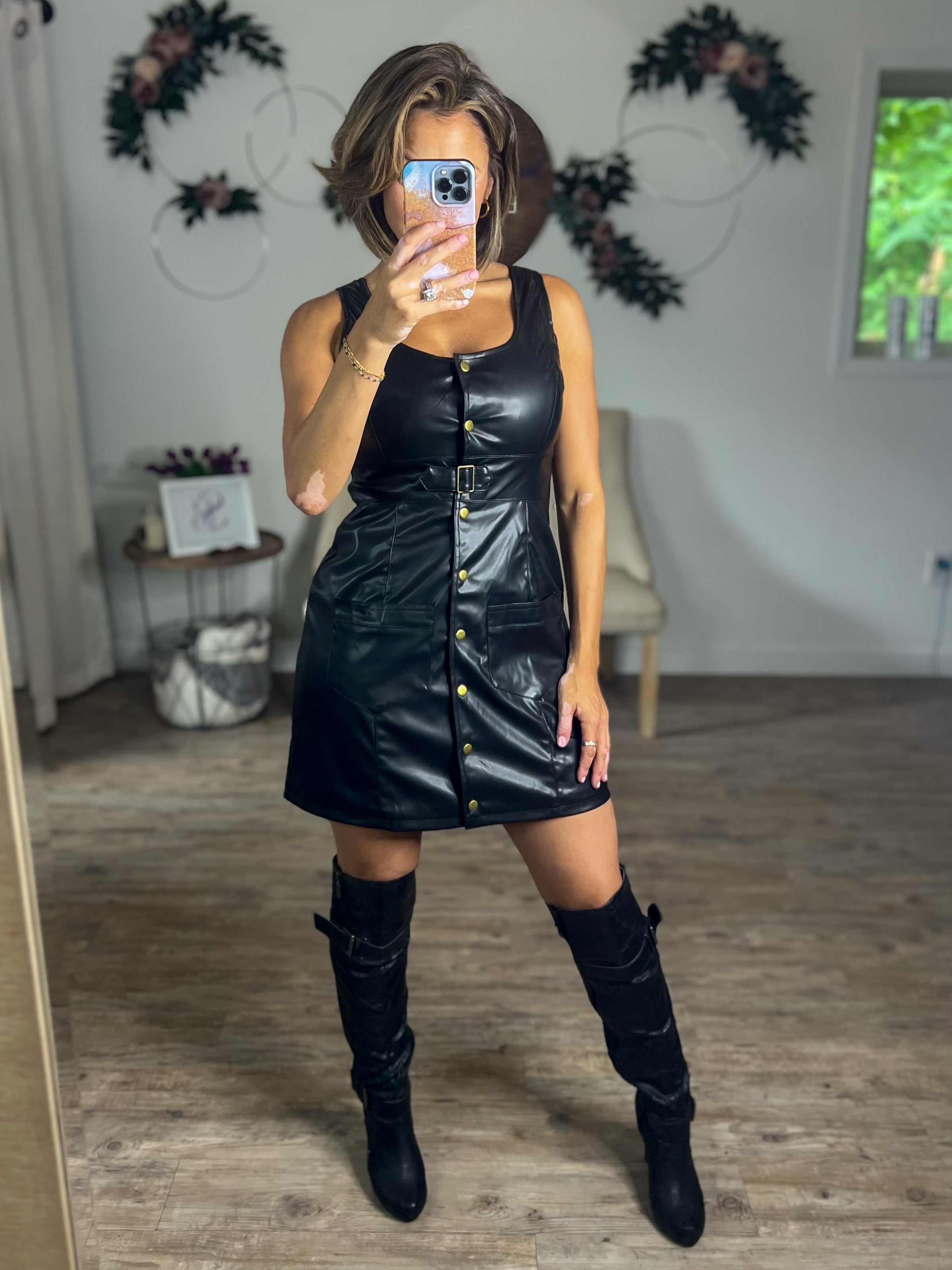 Baddie In Black Faux Leather Dress Baddie In Black Faux Leather Dress