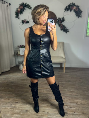 Baddie In Black Faux Leather Dress