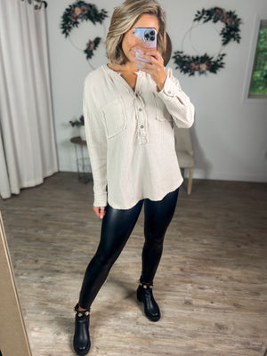 Henley Gauze Button Downs (Sand Beige)