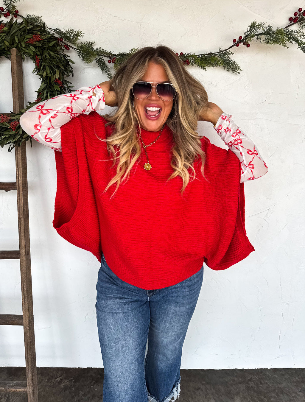 Lolo Sweater Poncho (Red)