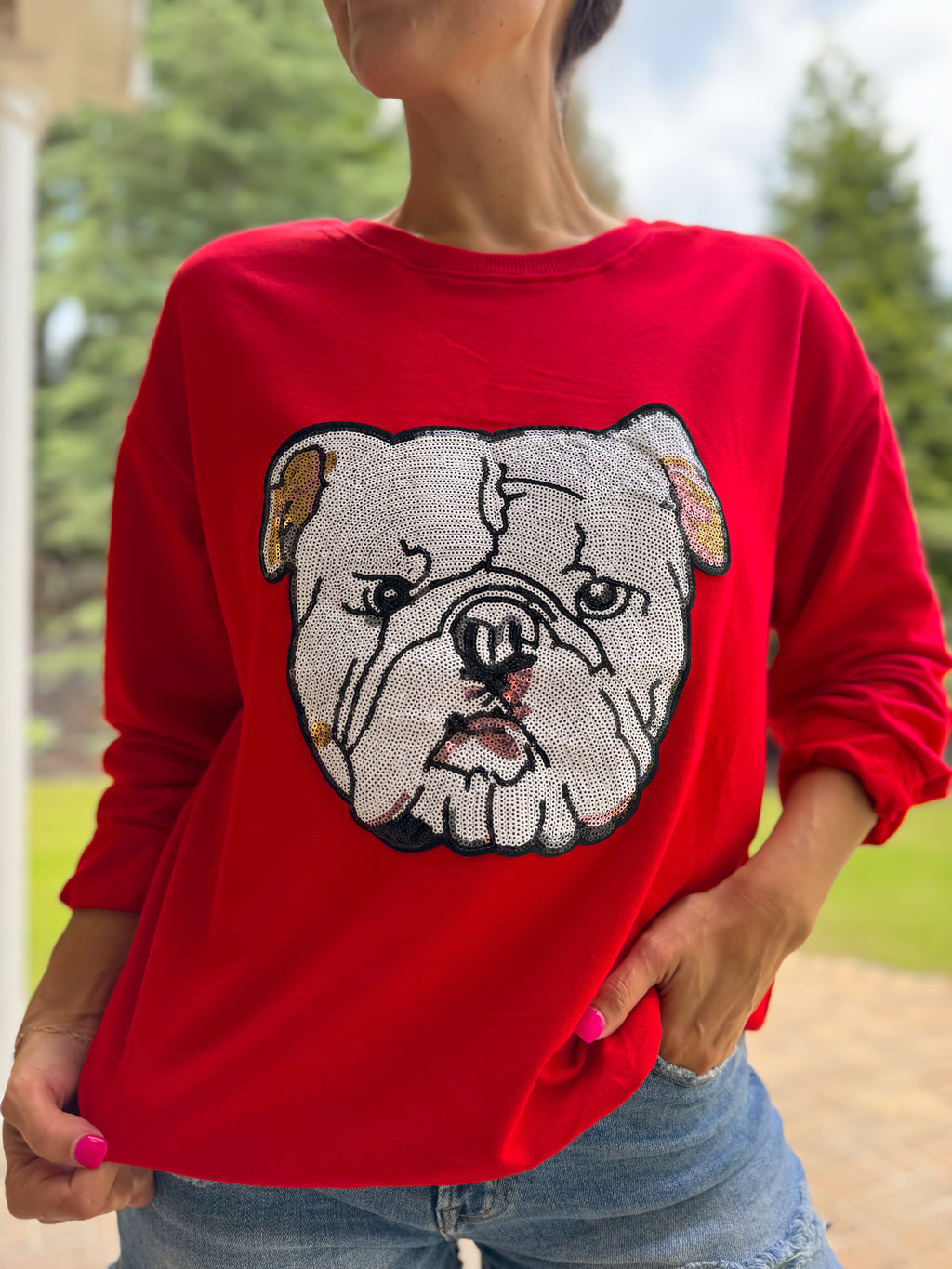 Bulldog Sequin Pullover (Adult)