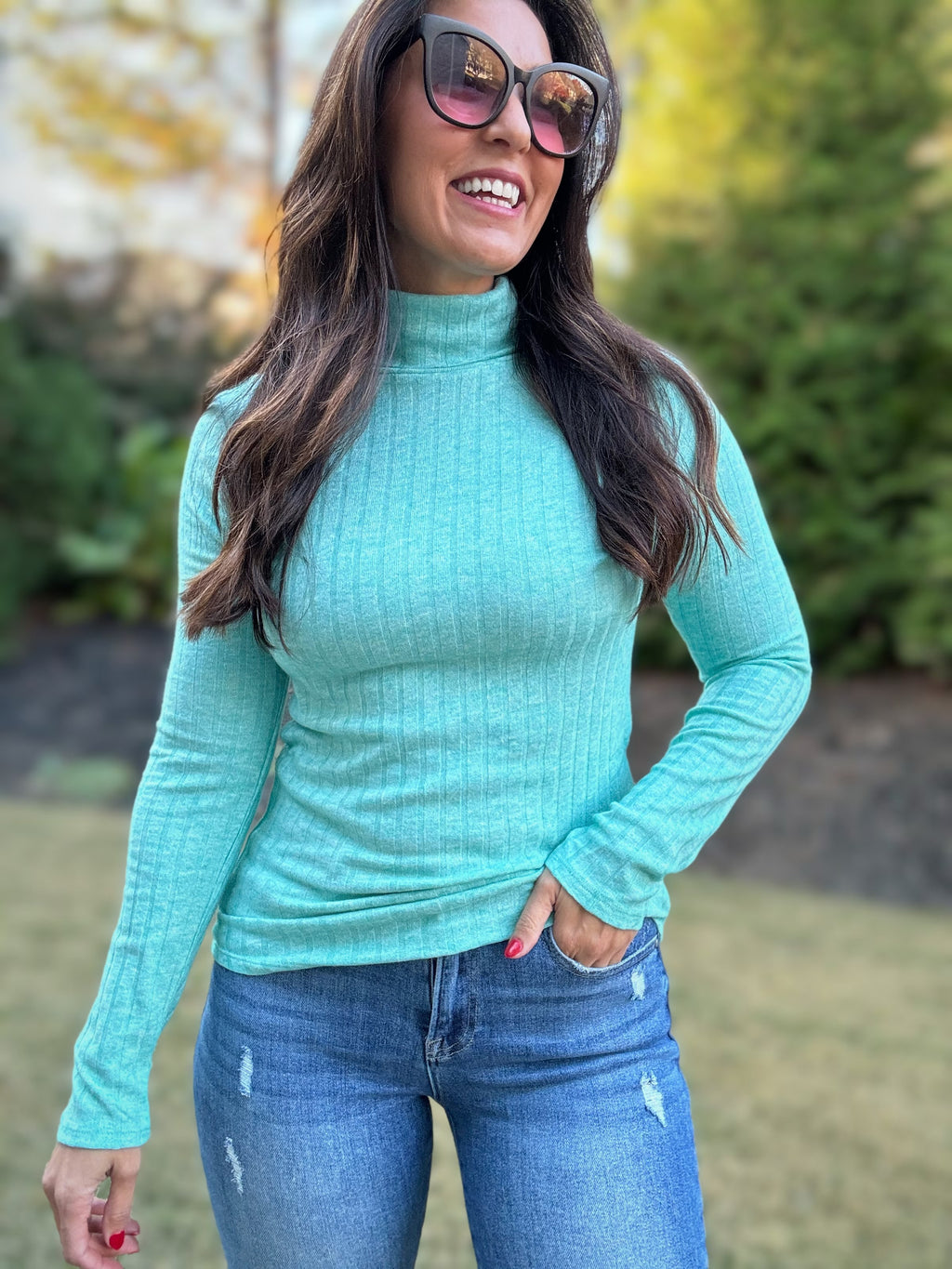 *DOORBUSTER* / Rae Ribbed Lightweight Turtleneck Sweater (Teal)