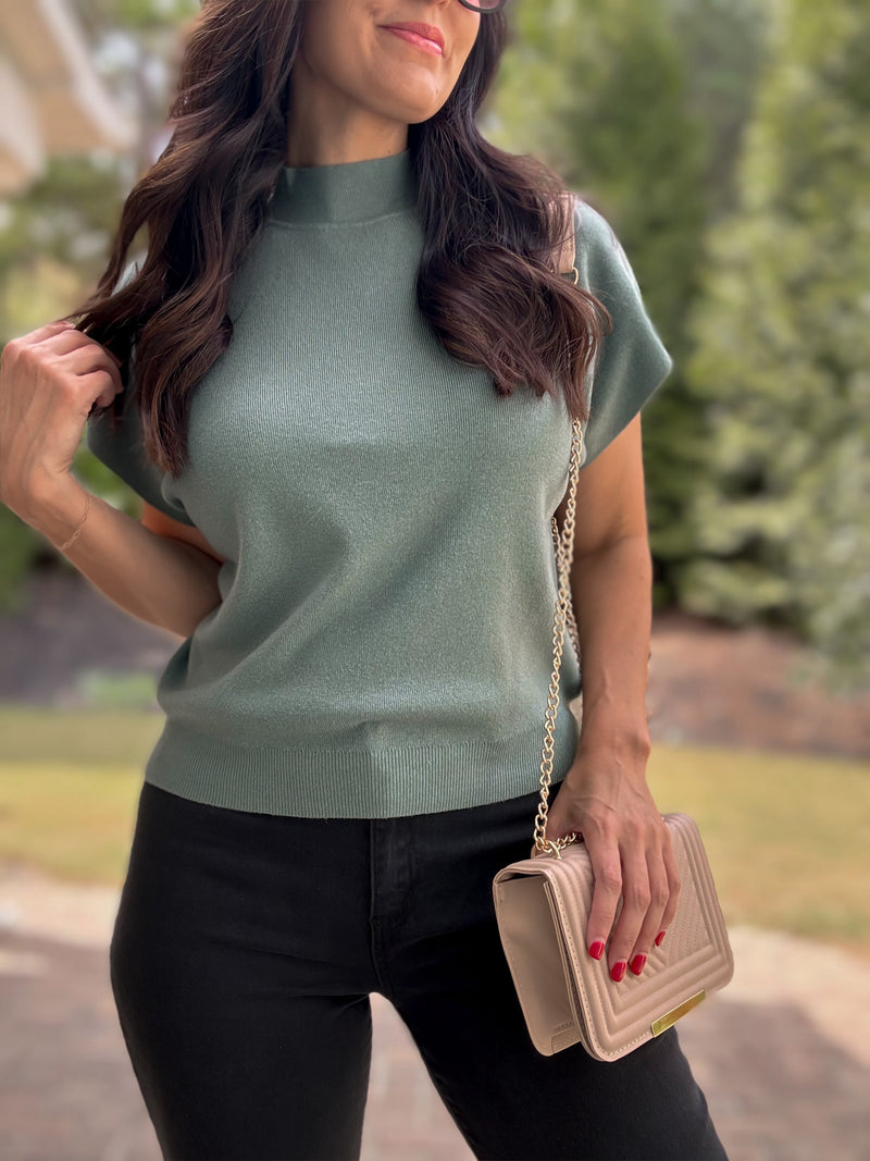 Priscilla Mock Neck Sweater (Dusty Forest)