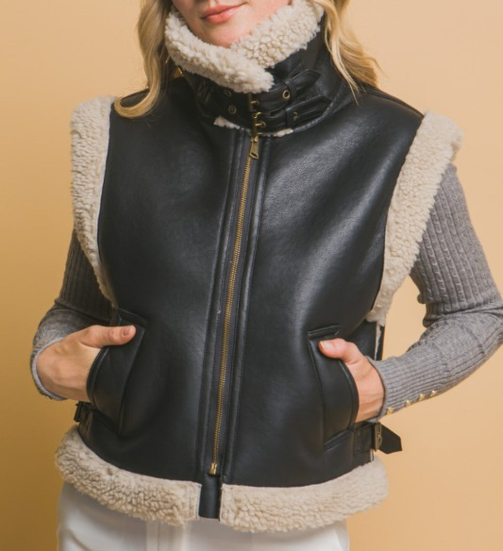 Shearling Faux Leather Fur Vest