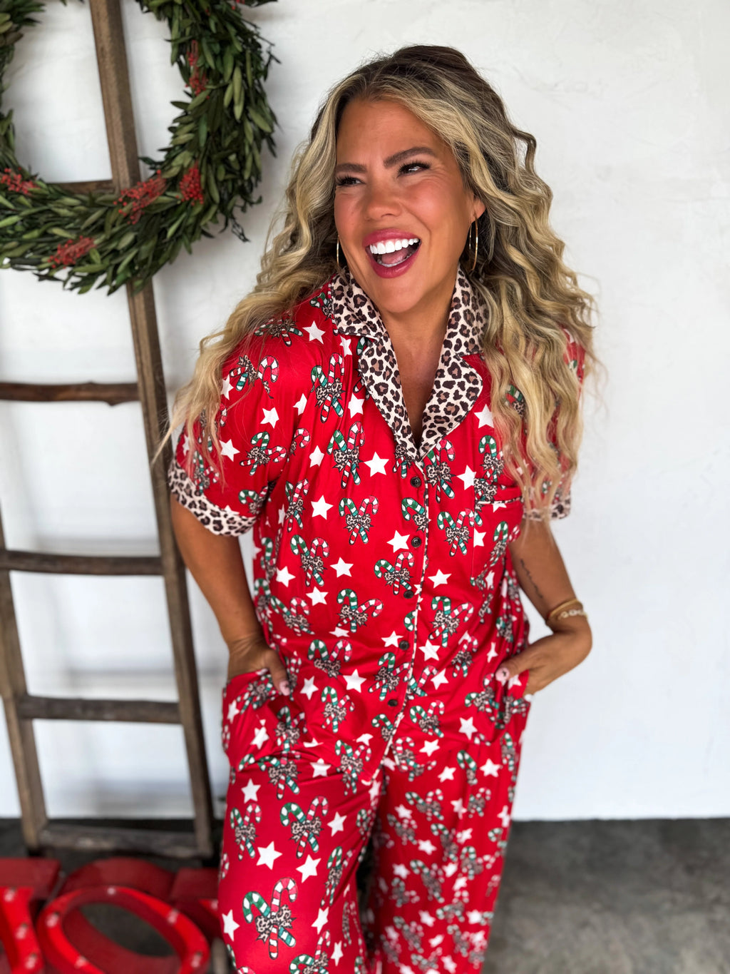 Luxe Candy Cane & Leopard PJ Set / Pre-Order - Ships Early November