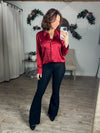 Satin Scarlet Button Down