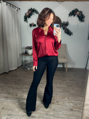 Satin Scarlet Button Down