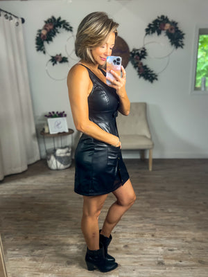 Baddie In Black Faux Leather Dress