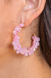 Pink Beaded Hoop Earrings