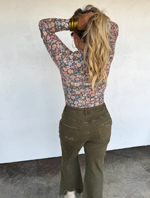 Faded Floral Mesh Top