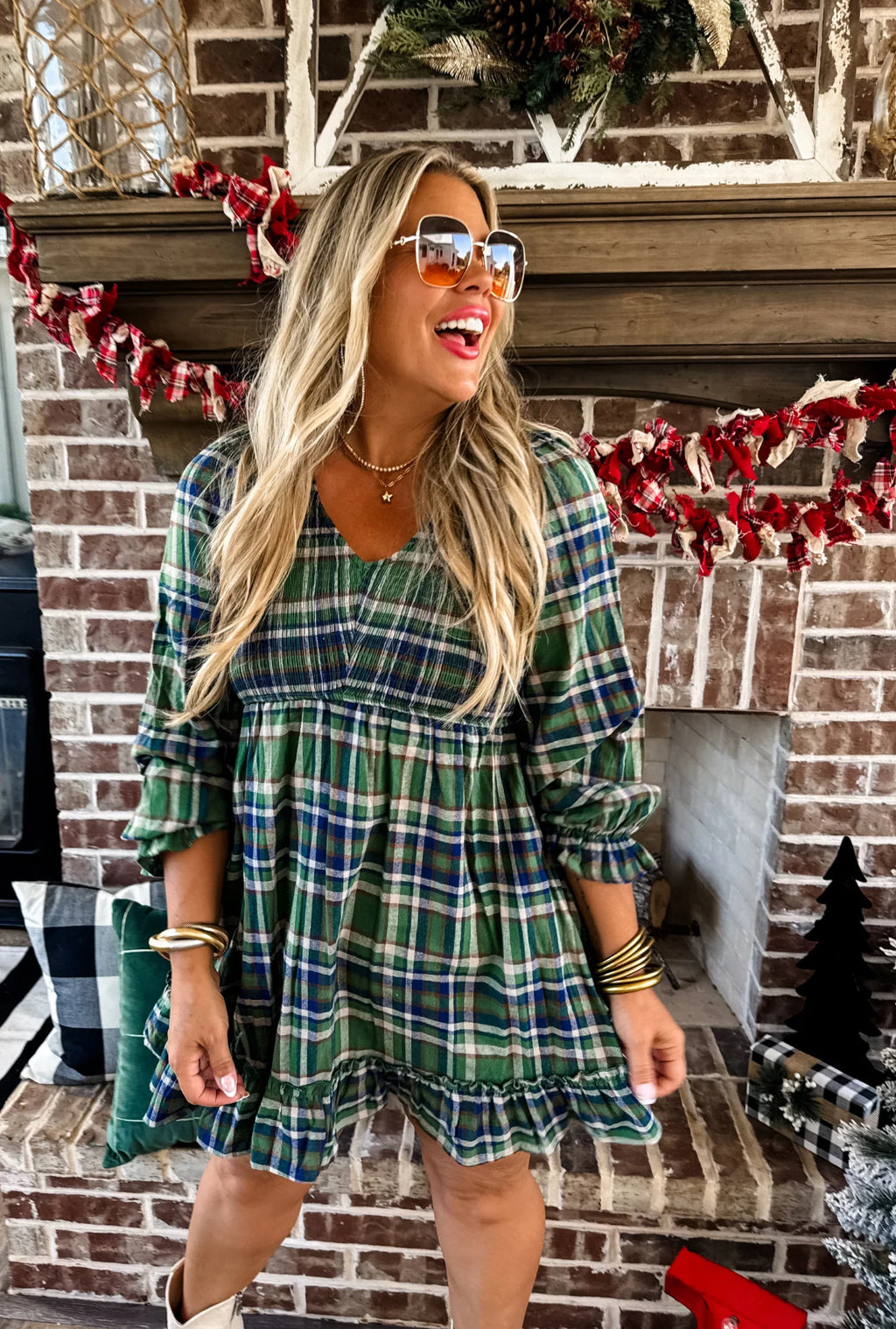 Whispering Pines Plaid Smocked Dress