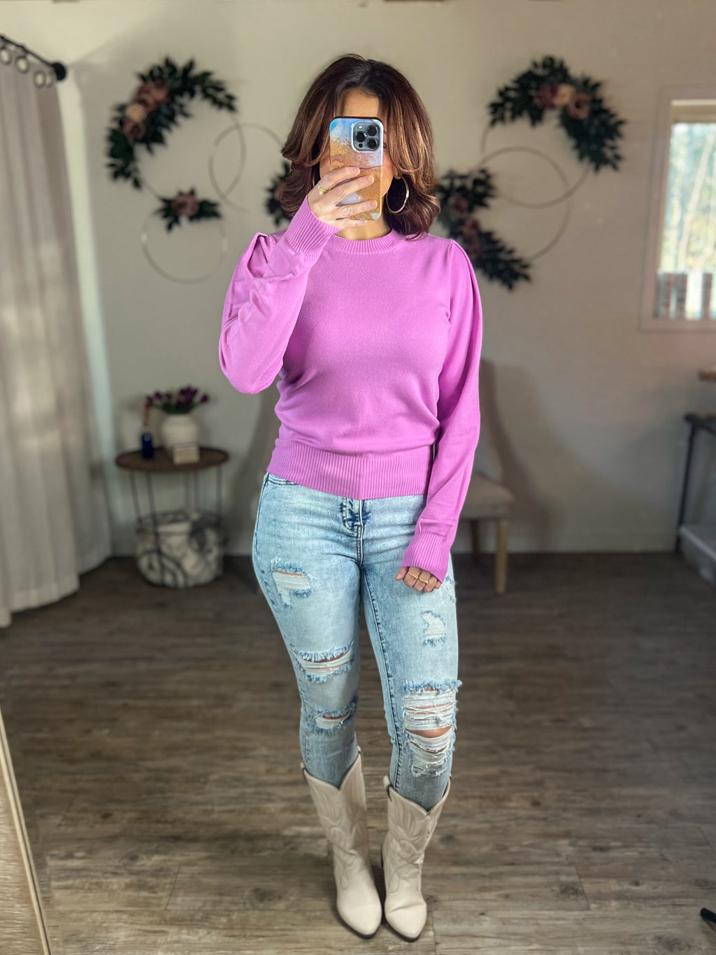 Babs Blouson Sleeve Sweater (Mauve)