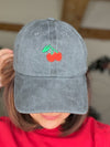 Cherries Embroidered Washed Out Cap (Grey)