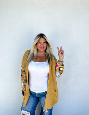 Free Spirit Crochet Cardiagn (Mustard)