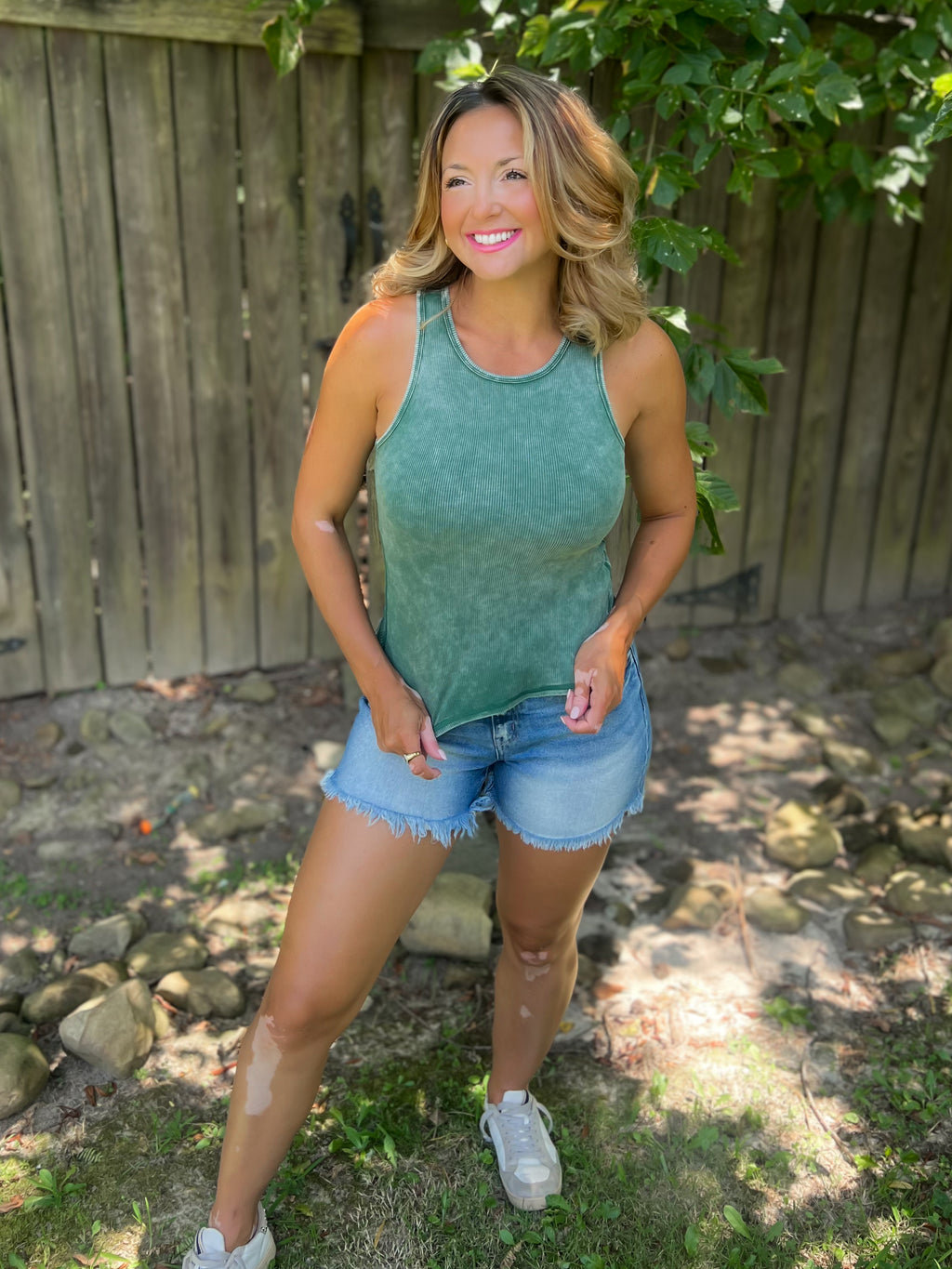 Acid Green Built In Bra Ribbed Tank