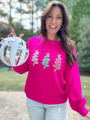 Pink Christmas Tinsel Tree Sweater