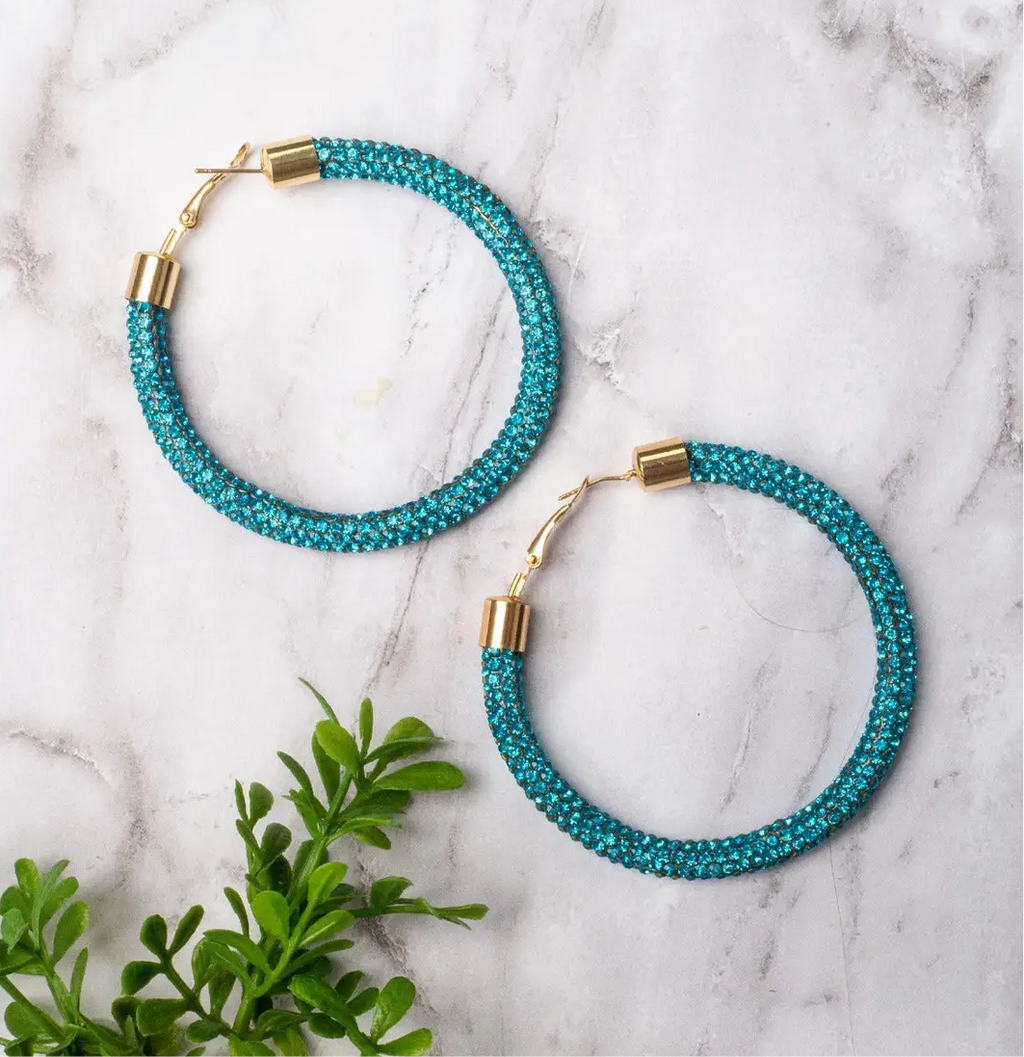 *DOORBUSTER* / Turquoise Crystal Hoop Earrings