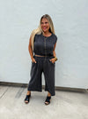 Madelyn Ribbed Crop Pant Set (Charcoal)