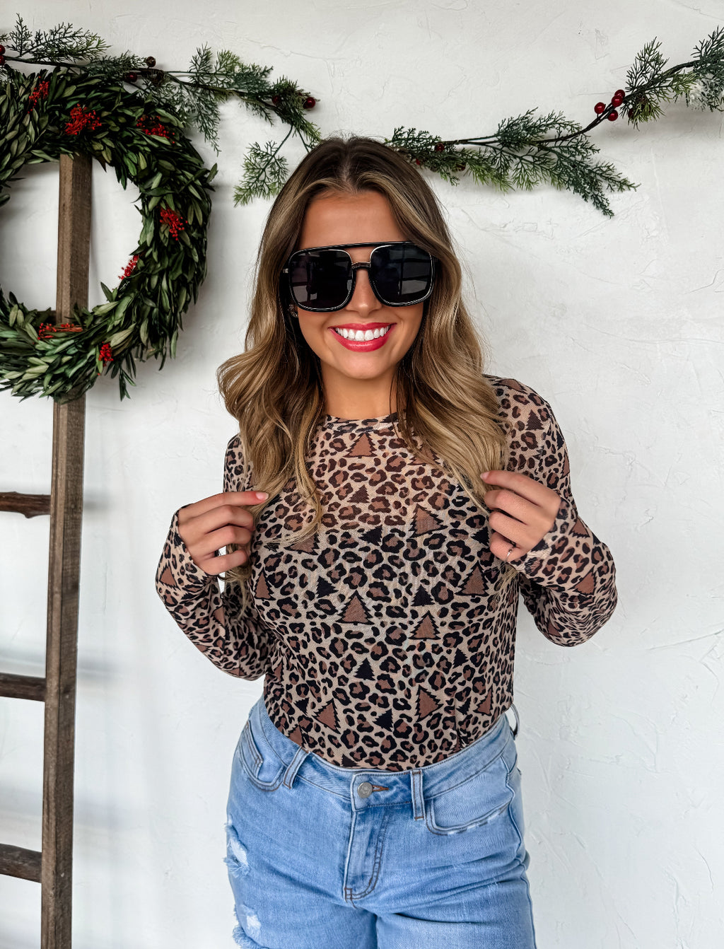 Cheetah Trees Mesh Top