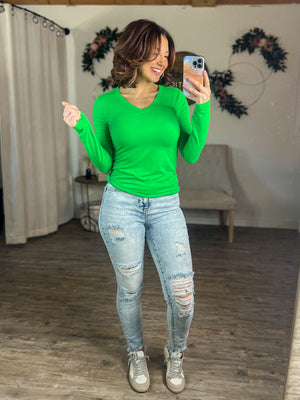 Maddie Microfiber Long Sleeve Tee (Bright Green)