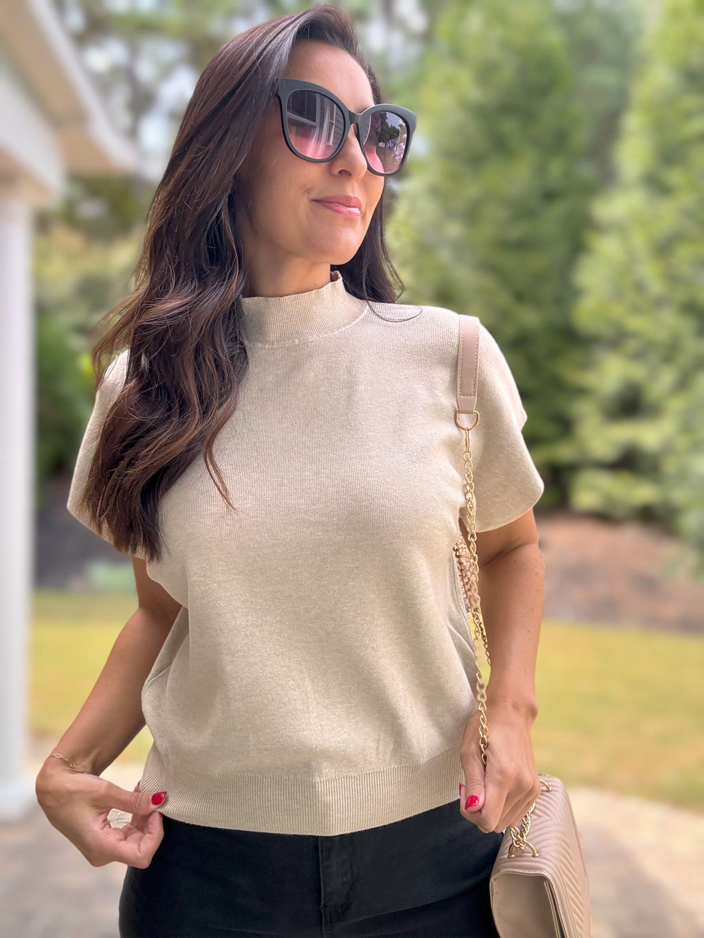 Priscilla Mock Neck Sweater (Beige)