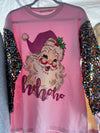 Ho Ho Ho Santa Claus Sequin Sleeve Top