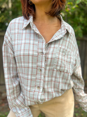 Marley Frayed Plaid Button Down (Sage)