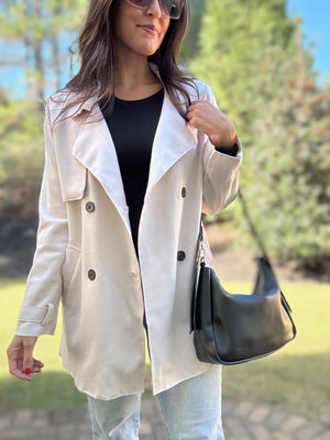 Blake Faux Suede Trench Coat (Ivory)