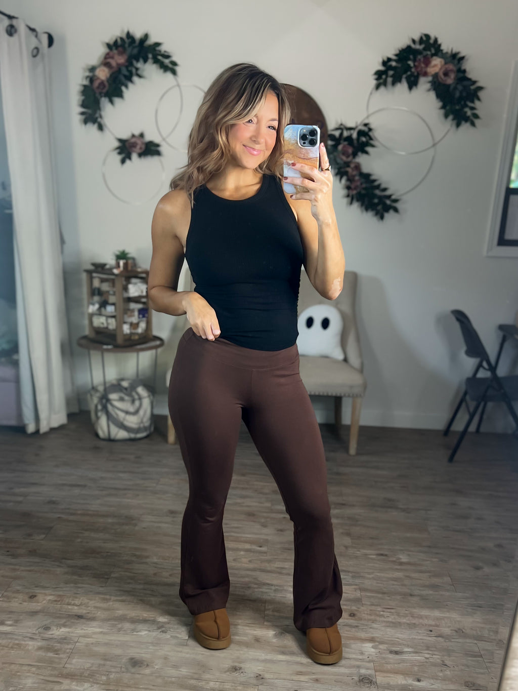 Wide Waistband Yoga Flares  (Brown)