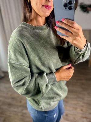Essential Mineral Wash Sweatshirt (Olive)