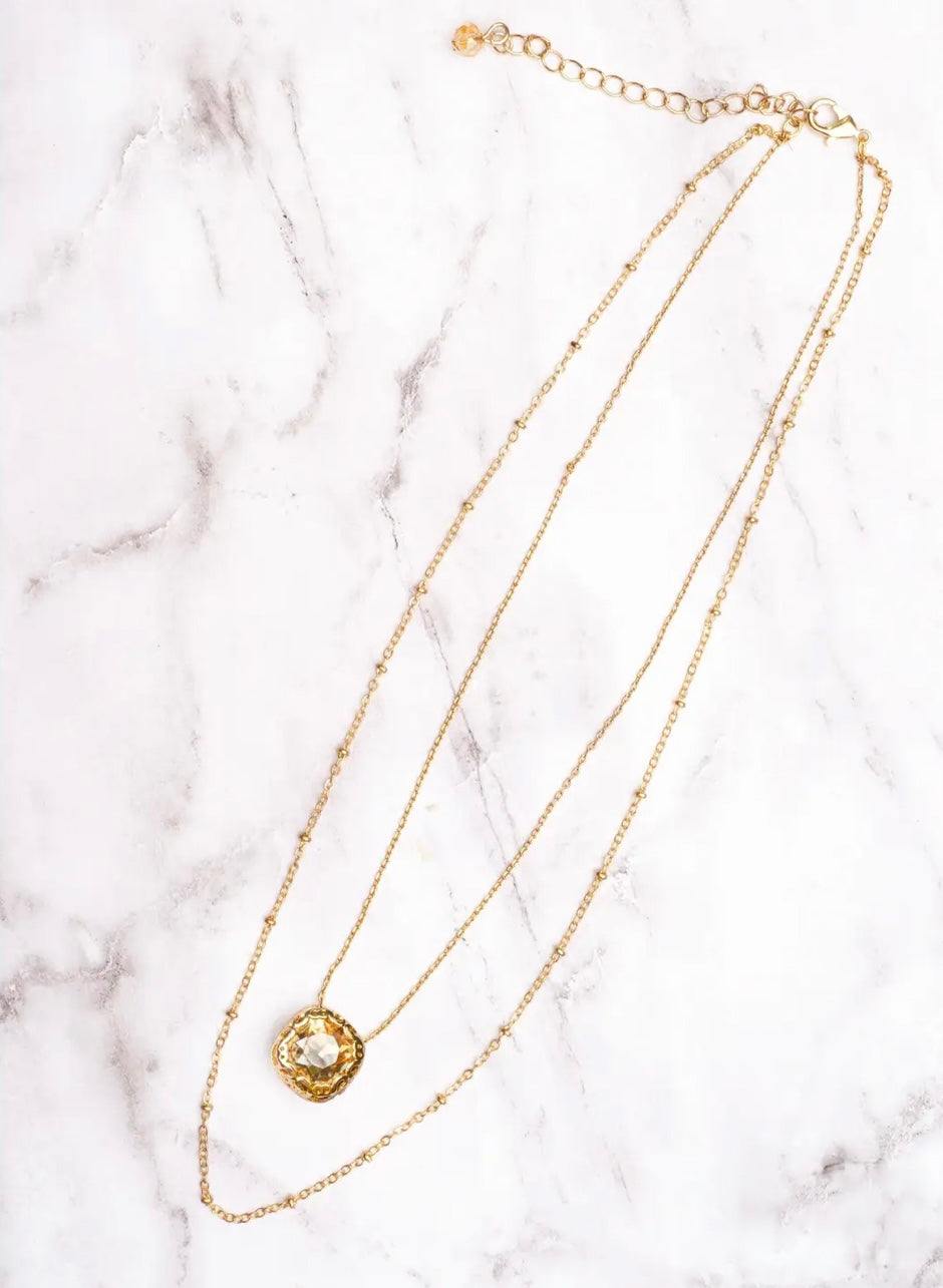 *DOORBUSTER* / Gold Crystal Pendant Gold 2 Layer Necklace