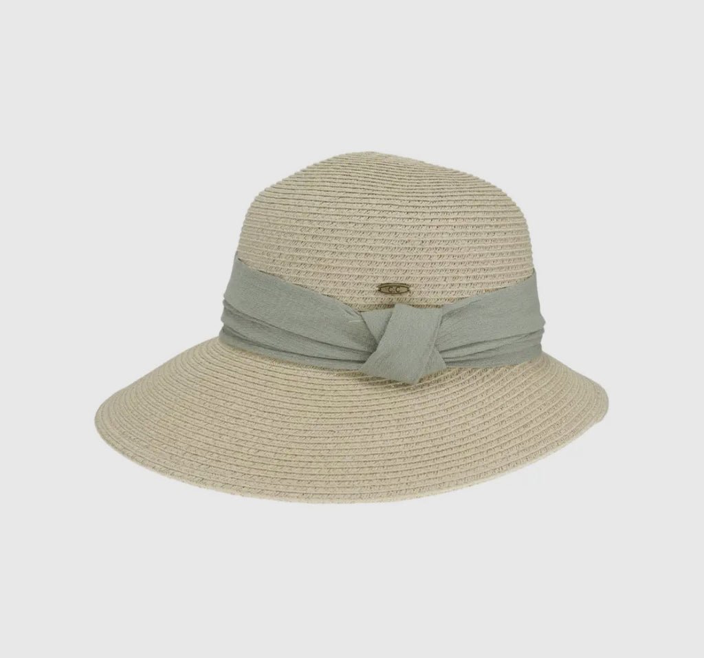 Gauze Trim Cloche Sun Hat